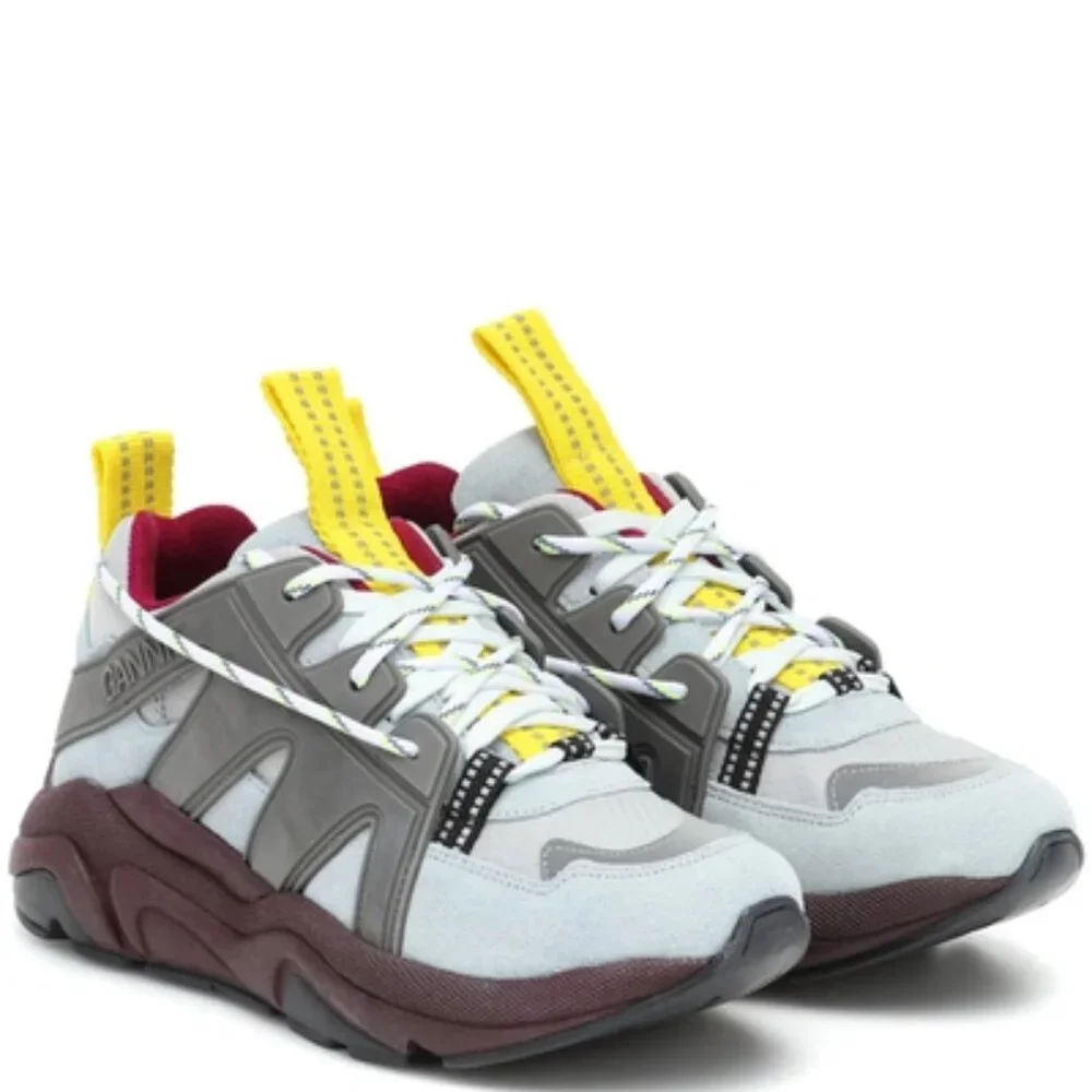 GANNI Shoes Womens EU 41 US 11‎ Grey Tech Chunky Mixed-Media Sneakers Luxury